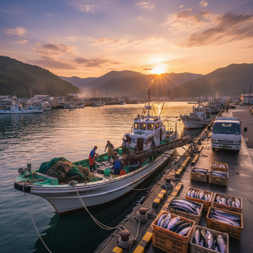 標津町漁港鮭水揚げ